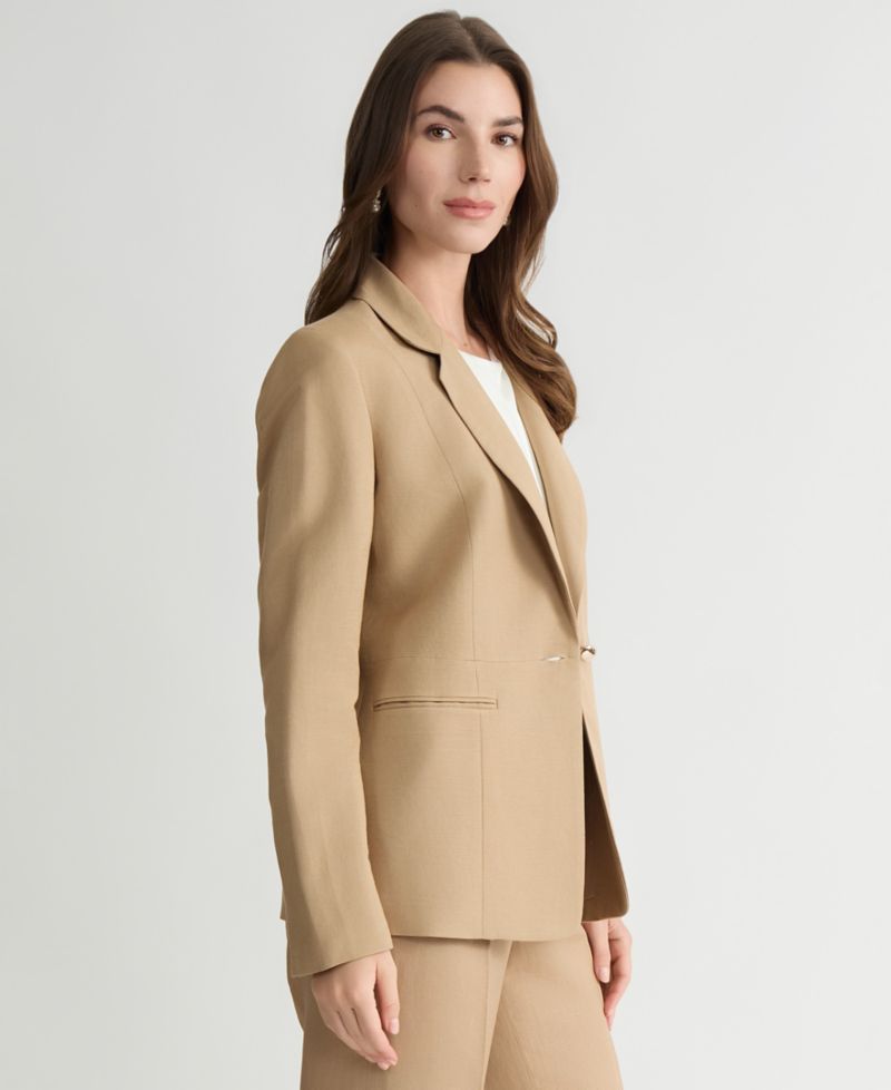 Women's Linen Notched Collar One-Button Blazer, Regular & Petite