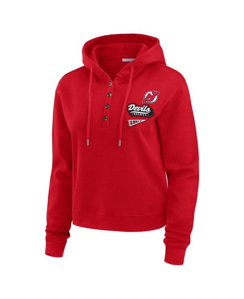 Women's Red New Jersey Devils Waffle-Knit Pullover Hoodie