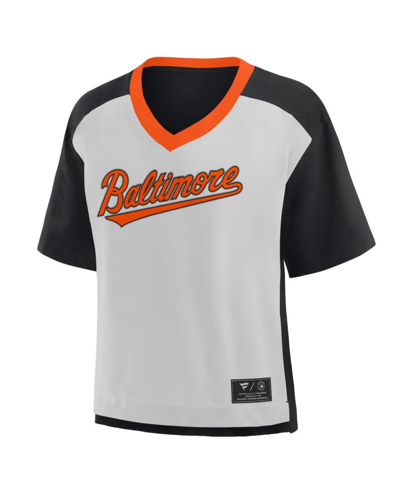Women's Black/Graphite Baltimore Orioles Oversized Race to Win V-Neck T-Shirt