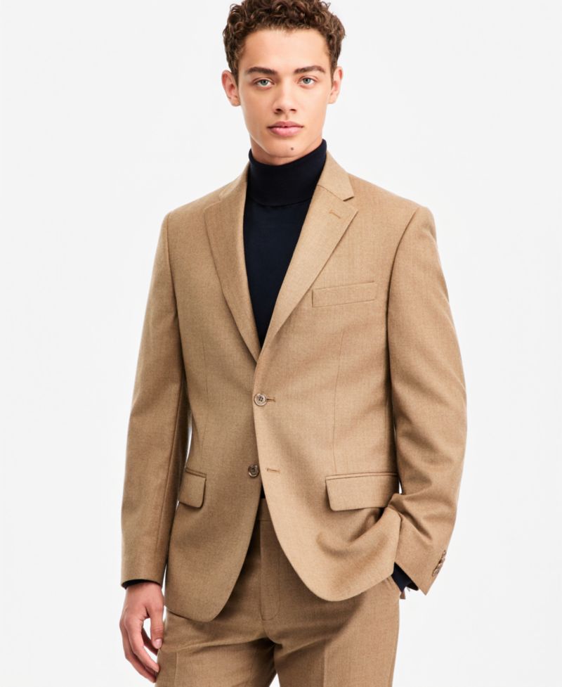 Men's Modern-Fit Wool Tan Flannel Suit Separates Pant