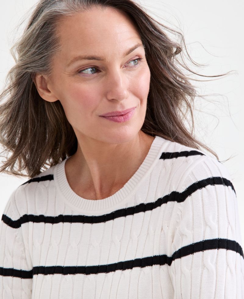 Petite Cotton Cable-Knit Crewneck Sweater