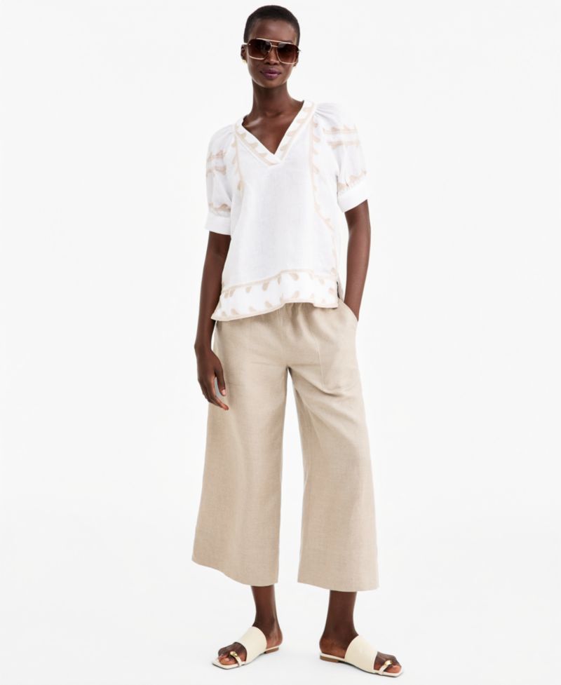 Women's High-Rise Wide-Leg Pull-On Linen Pants