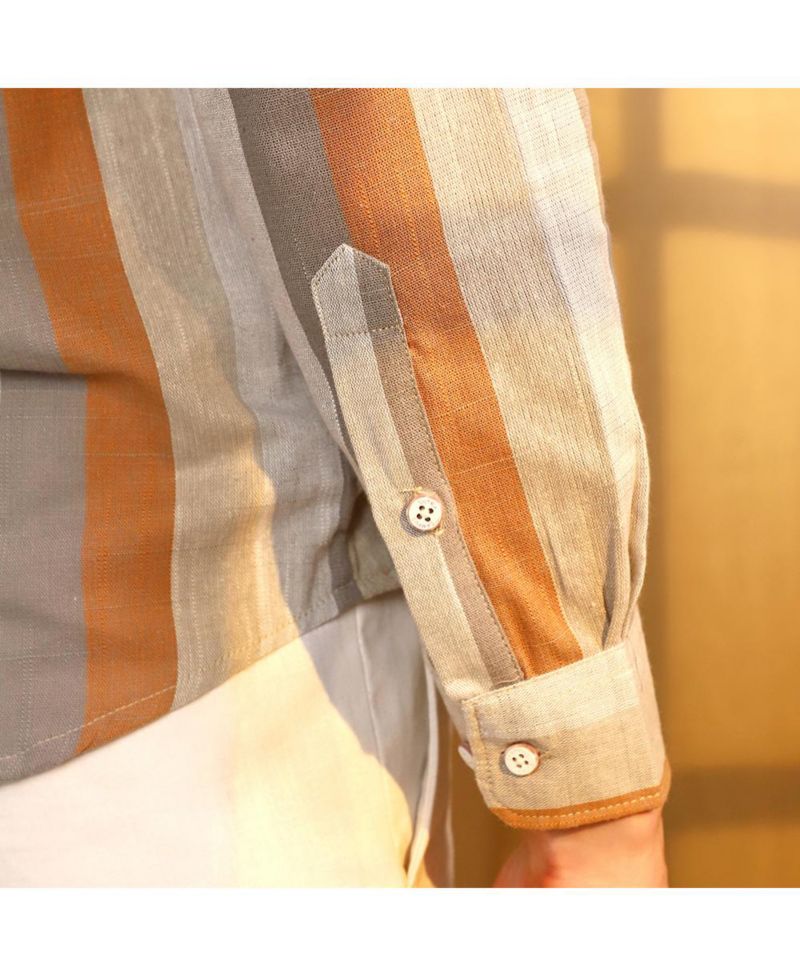 Men's Copper Brown & Peanut Brown Block-Striped Shirt