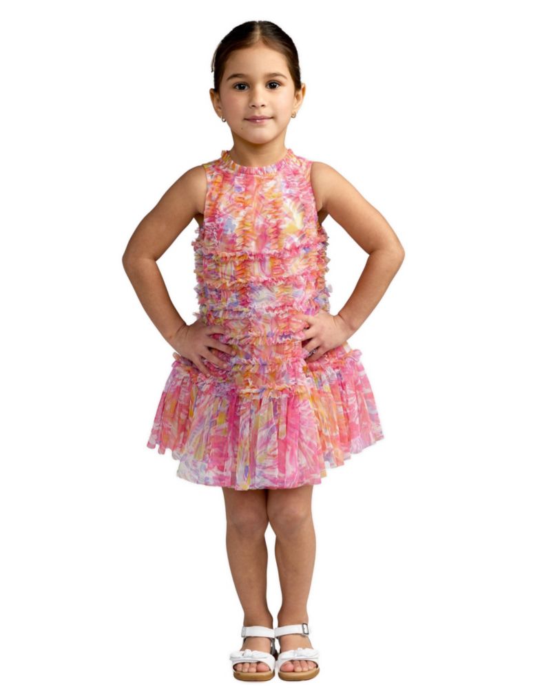 Little Girls Floral High Neck Sleeveless Ruffled Dress