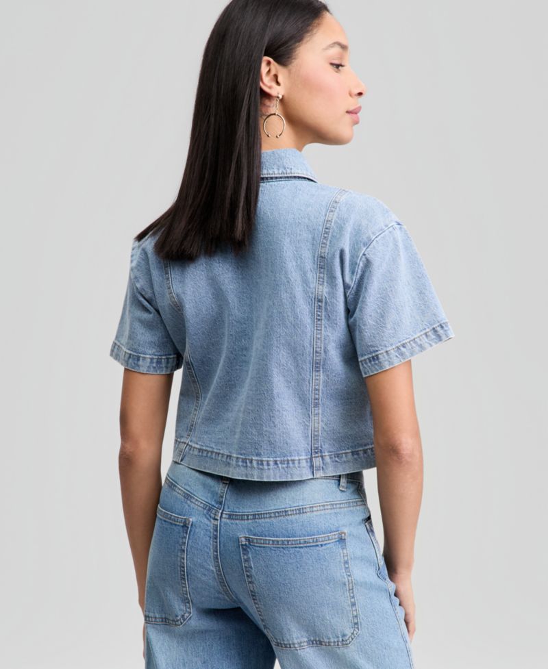 Petite Short-Sleeve Denim Shirt