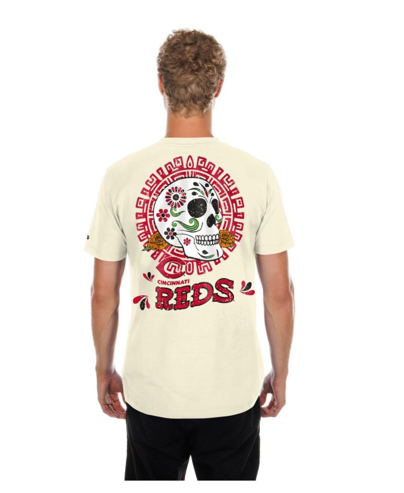 Men's Natural Cincinnati Reds Dia de los Muertos Sugar Skull T-Shirt