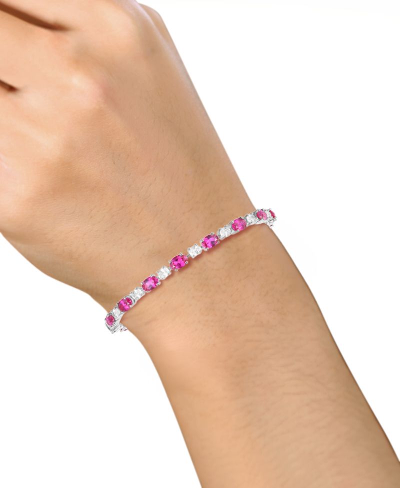 Lab-Grown Sapphire (8.5 ct. t.w.) and White Sapphire (3.25 ct. t.w.) Bracelet in Sterling Silver (Also Available in Ruby)