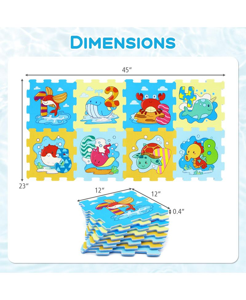 8-Piece Educational Interlocking Baby Play Mat with Animals and Numbers
