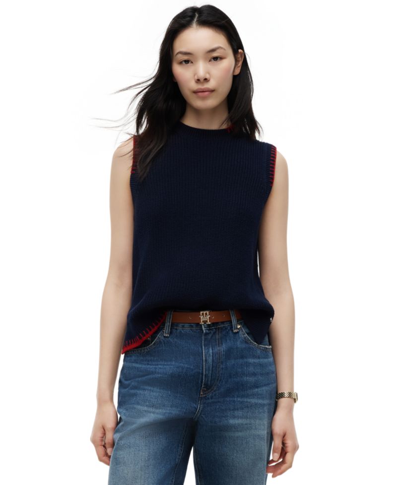 Women’s Crochet Detail Crewneck Sleeveless Vest
