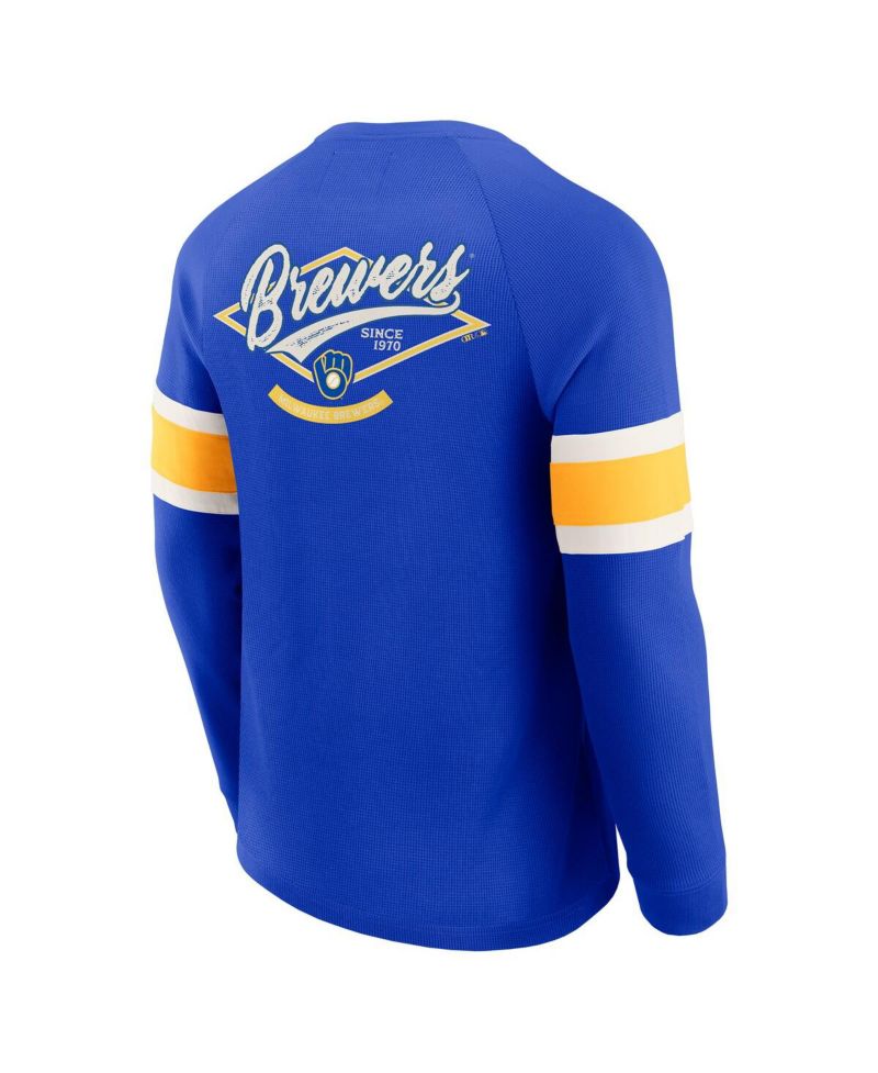 Men's Darius Rucker Collection by Fanatics Royal Milwaukee Brewers Waffle-Knit Raglan Long Sleeve Henley T-Shirt
