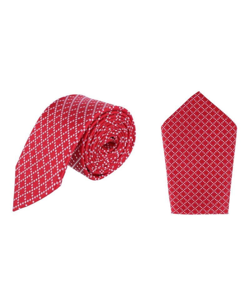 Men's Rowan Geometric Pattern Silk Necktie and Pocket Square Bundle