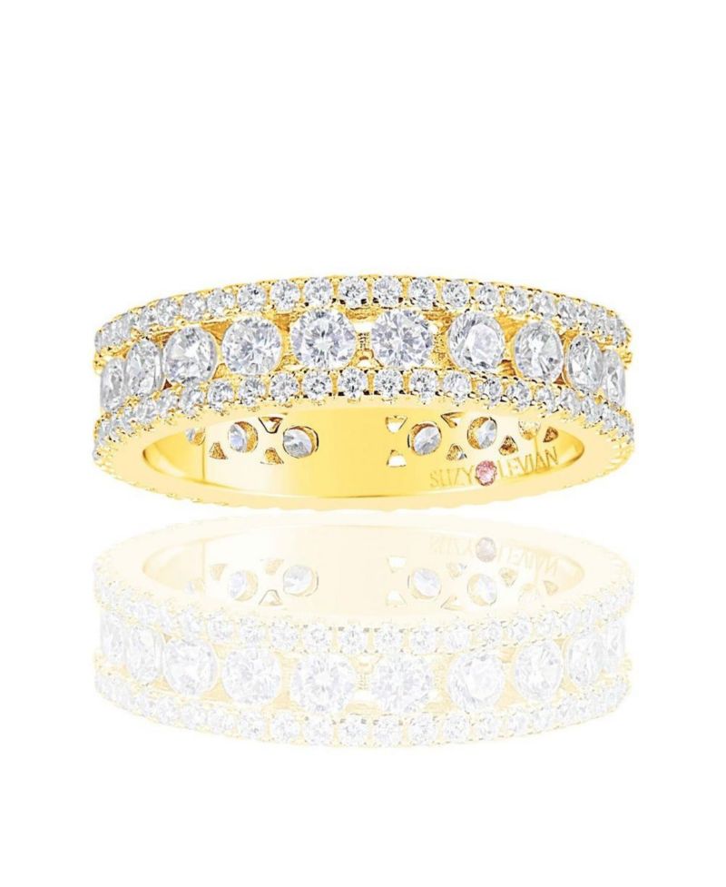 Suzy Levian Sterling Silver Cubic Zirconia Three Row Modern Eternity Band Ring