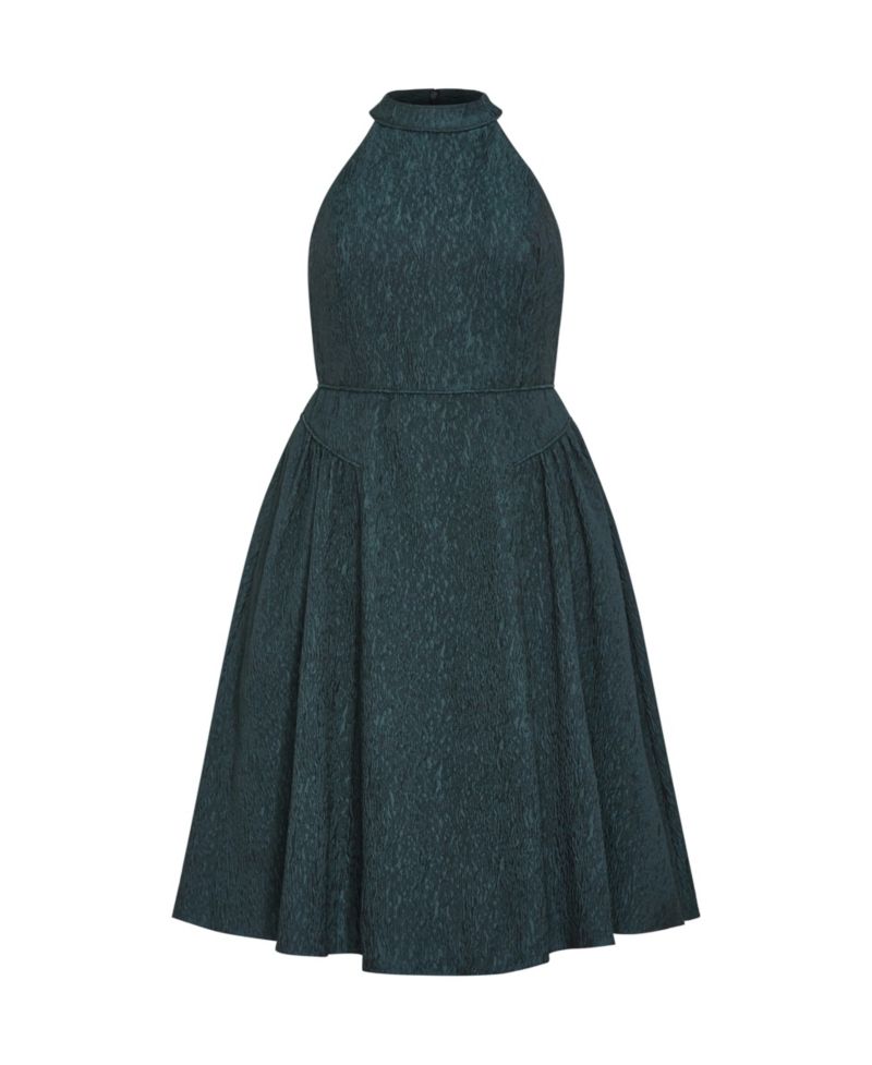 Plus Size Halter Jacquard A-Line Midi Dress