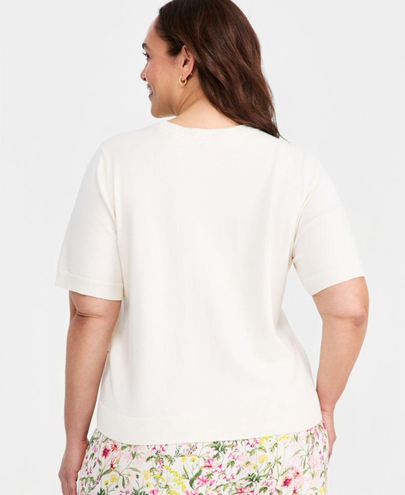 Plus Size Printed Crew Neck Blouse