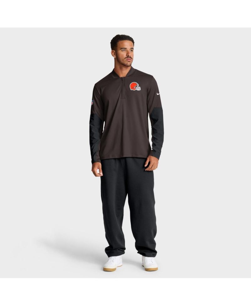 Men's Brown Cleveland Browns Sideline Dri-FIT Half-Zip Pullover Hoodie
