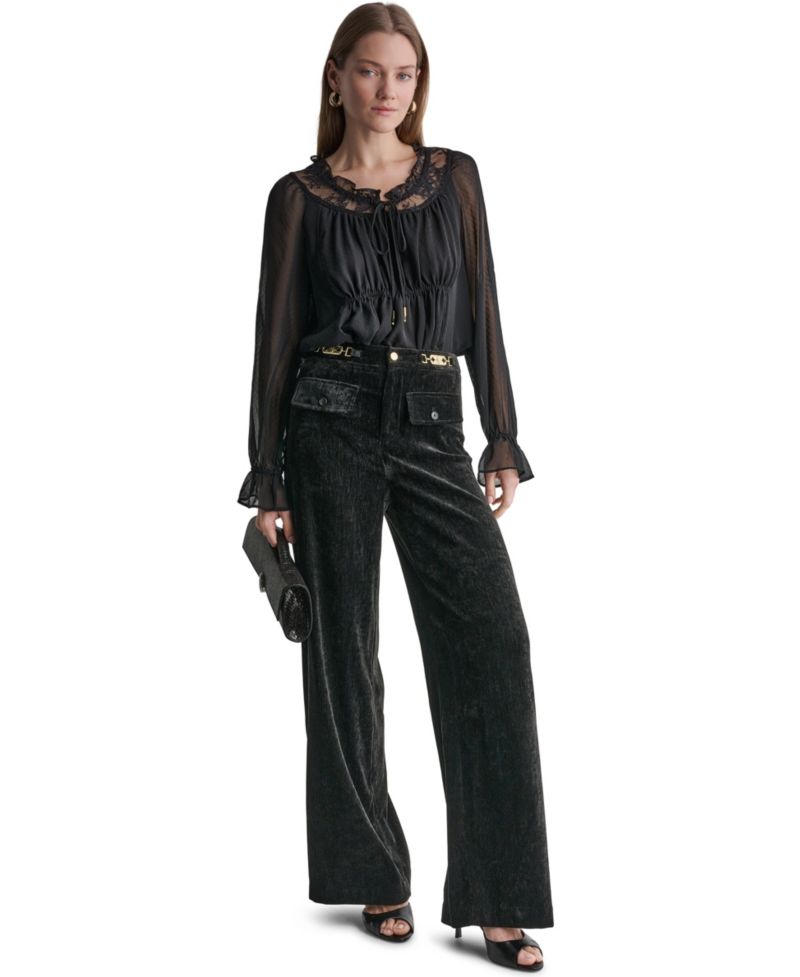 Women's High-Rise Wide-Leg Velvet Pants