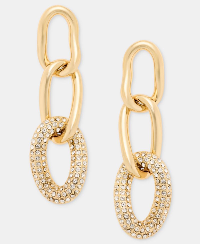 Pav&eacute; Link Linear Drop Earrings