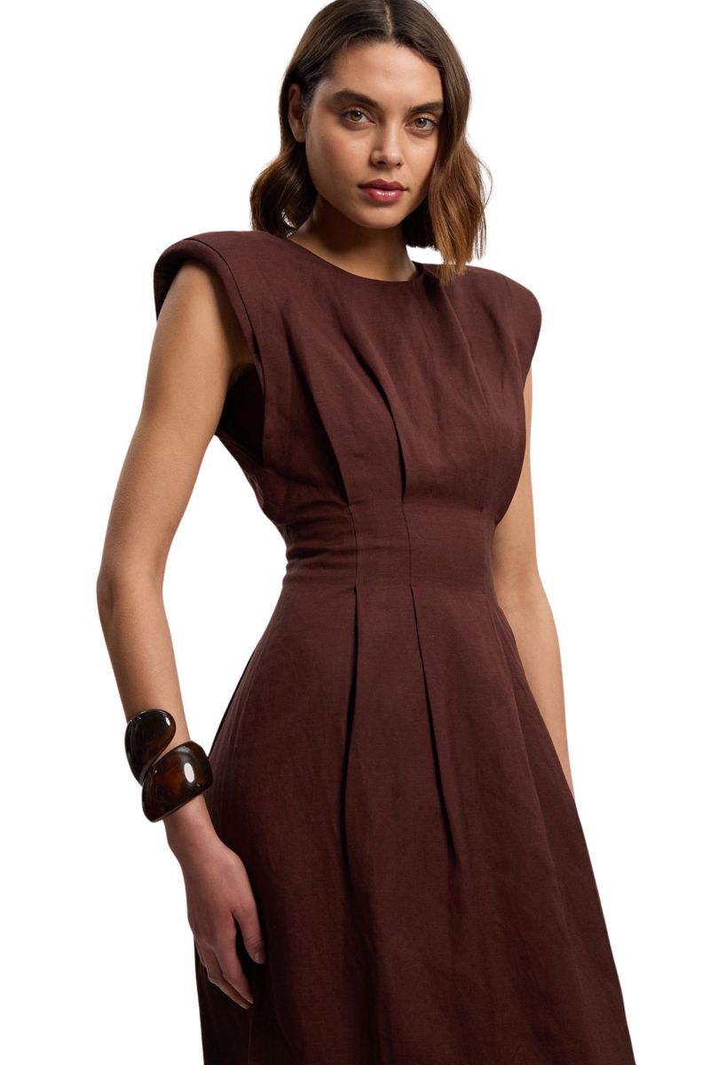 Women's Linen Blend Pintuck Midi Dress