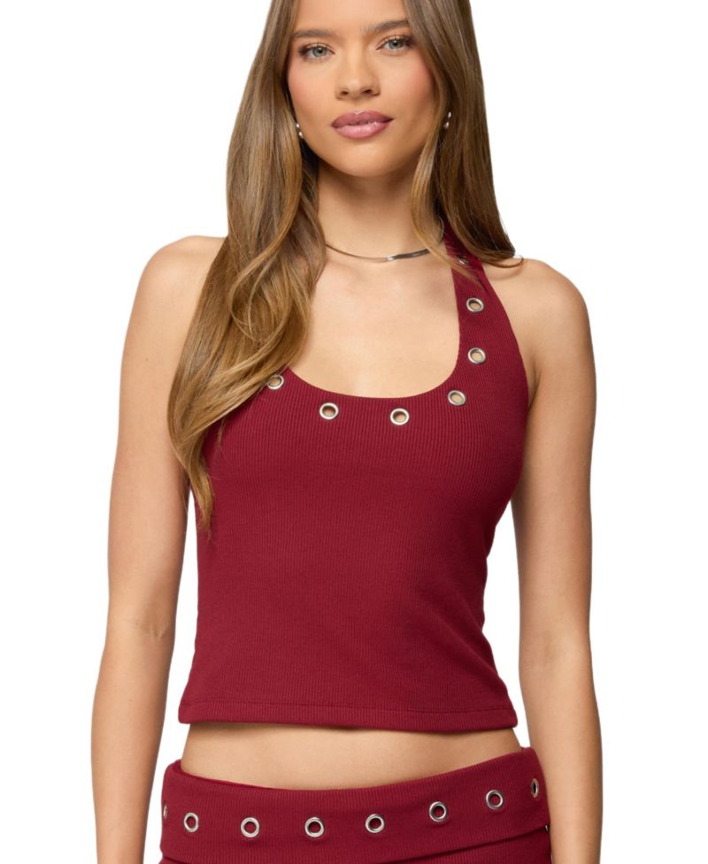 Women's Havana Grommet Ribbed Halter Top