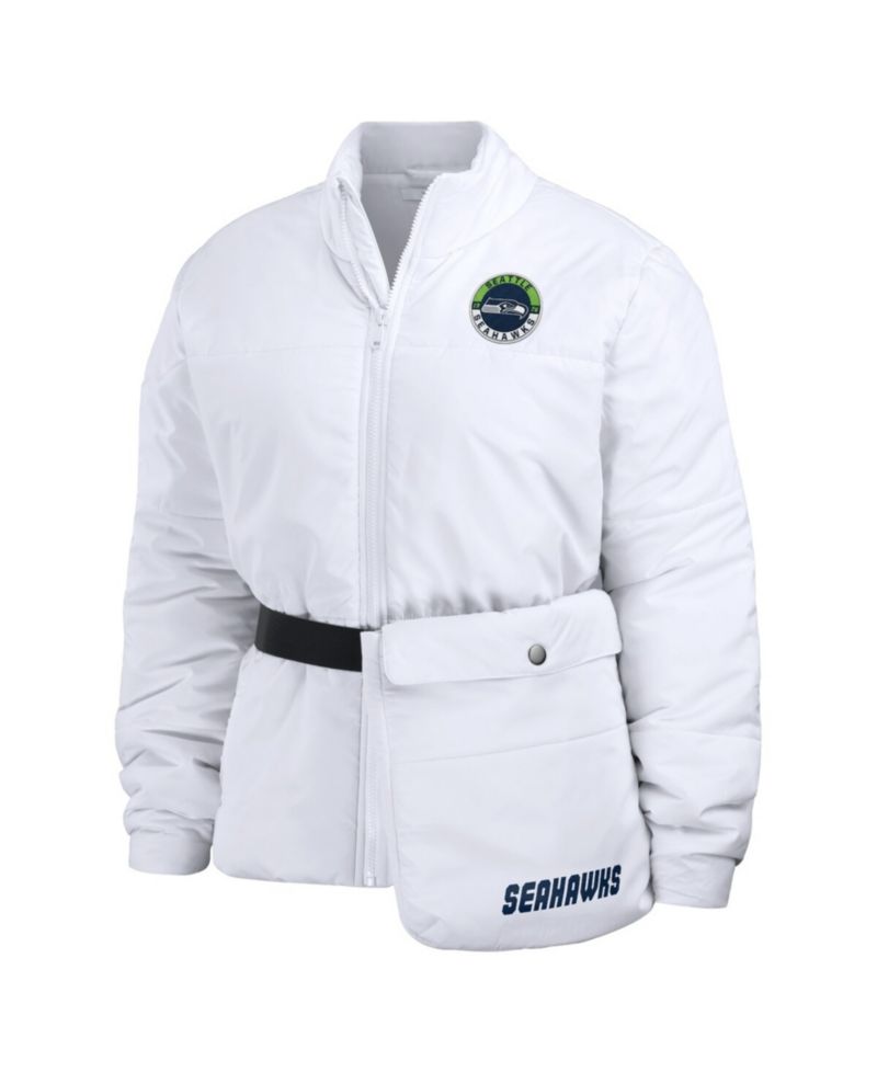 Women's White Seattle Seahawks Packaway Full-Zip Puffer Jacket