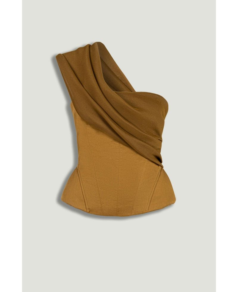 Women's One-Shoulder Draped Gabardine Bustier