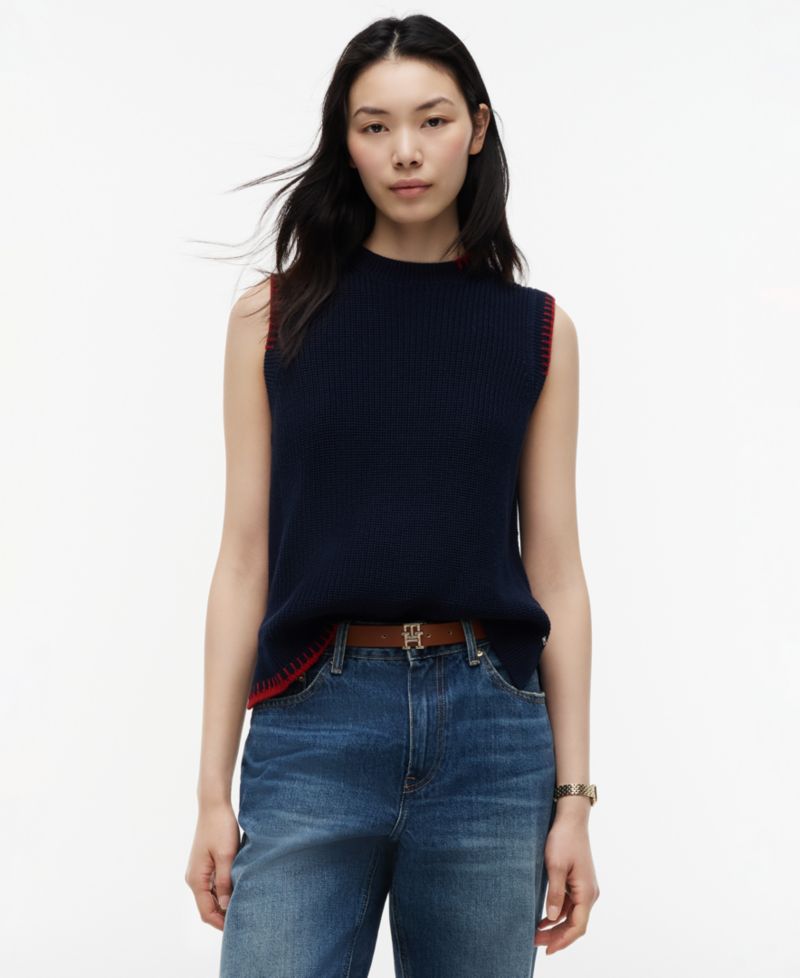 Women’s Crochet Detail Crewneck Sleeveless Vest