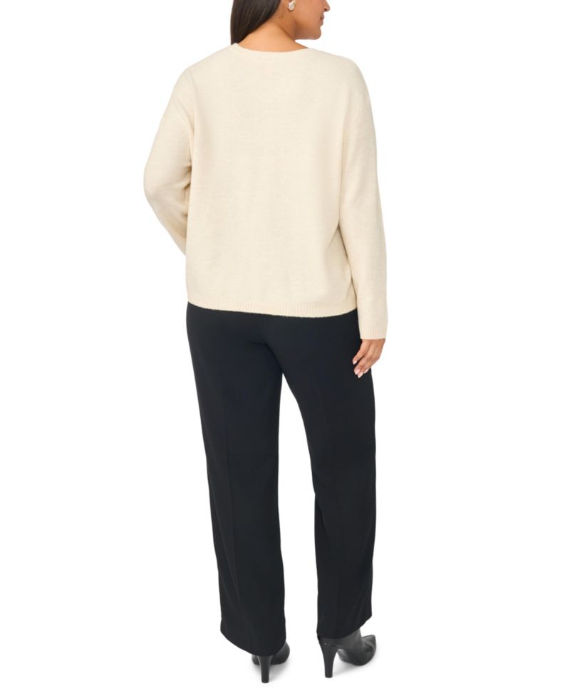 Plus Size Long-Sleeve Crewneck Floral-Chenille Embroidery Sweater