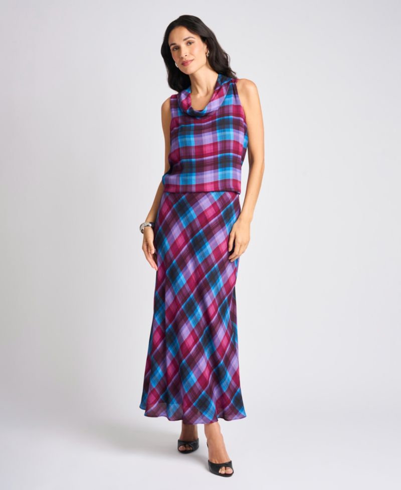Women's Bias Plaid A-Line Maxi Skirt