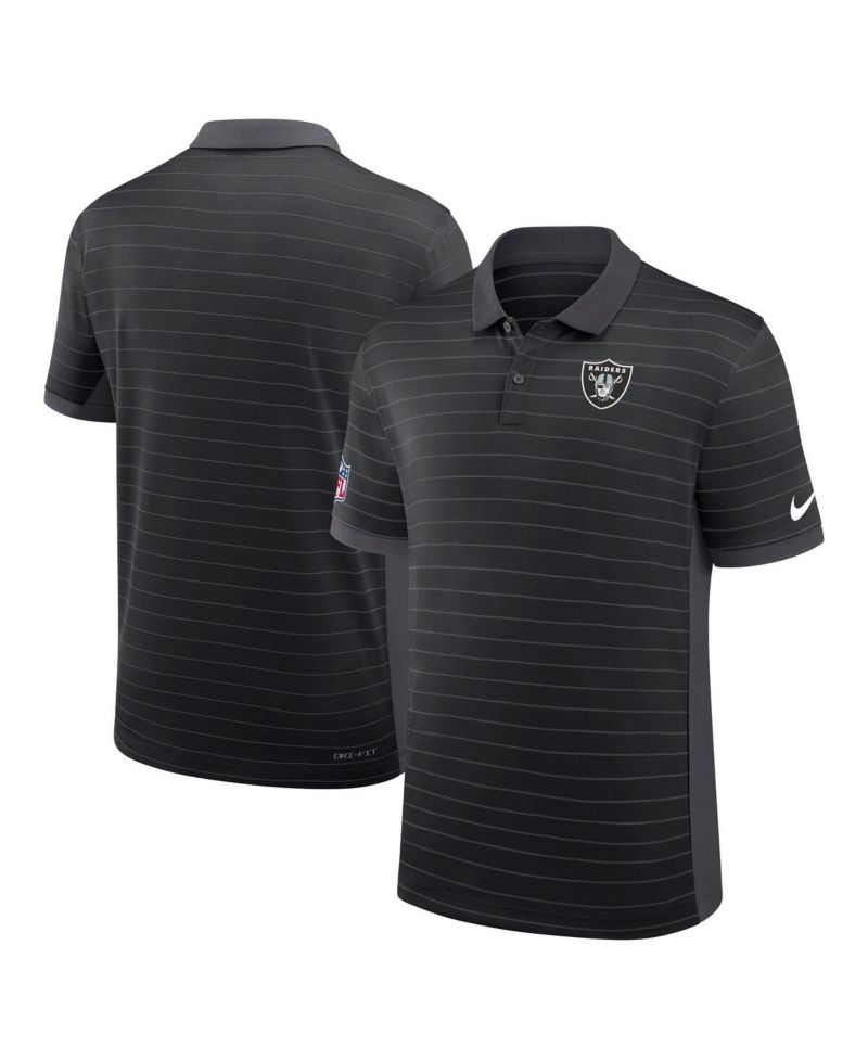 Men's Black Las Vegas Raiders Sideline Victory Stripe Performance Polo Shirt