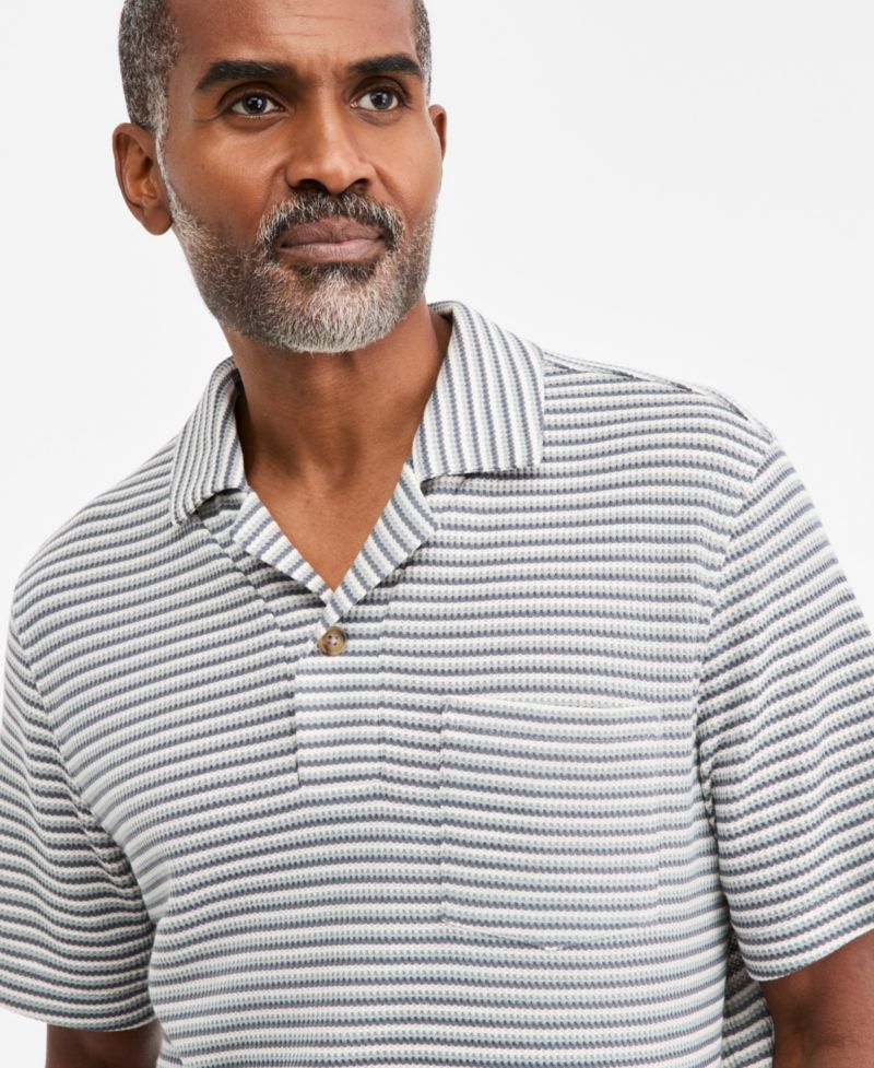 Men's Textured Knit Striped Popover Polo Shirt