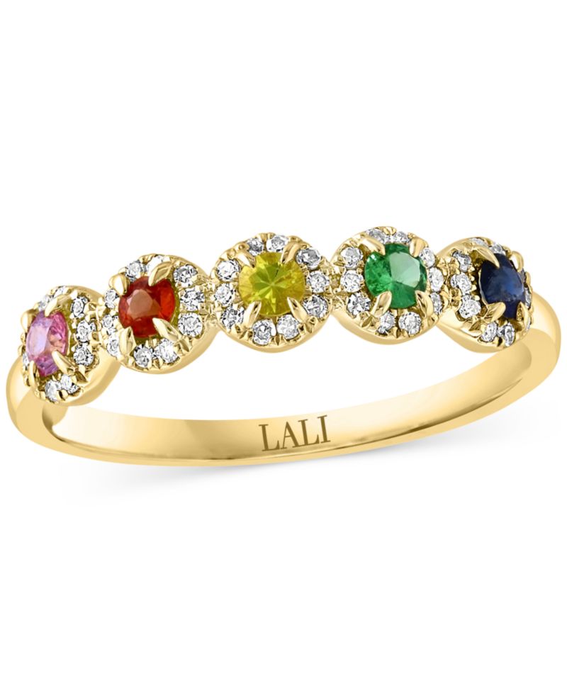 Sapphire (1/3 ct. t.w.) & Diamond (1/6 ct. t.w.) Cluster Band in 14k Rose Gold (Also Available in Ruby, Emerald, or Multistone)