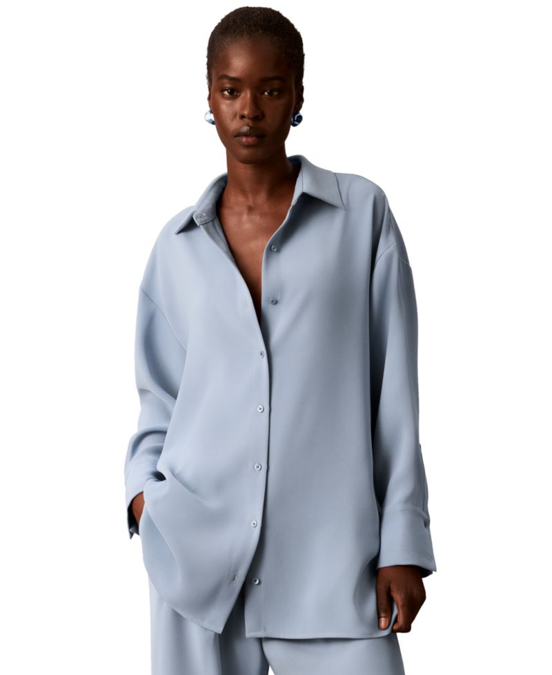 Women's Collared Neck Long-Sleeve Button-Up Top