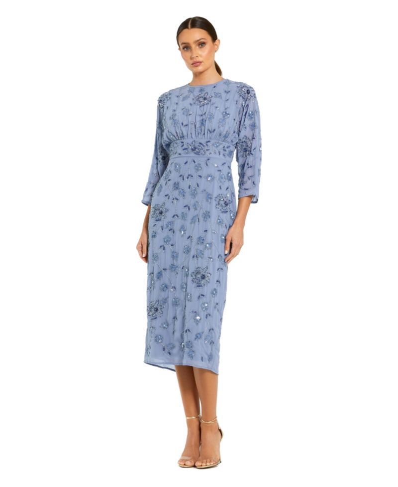 Women's Floral Embellished Georgette Blouson Midi Dress