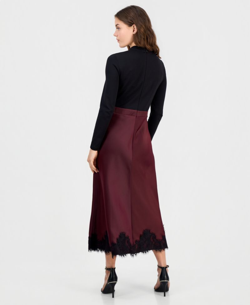 Petite Serenity Montreal Sati Long-Sleeve Lace Mock Neck Dress