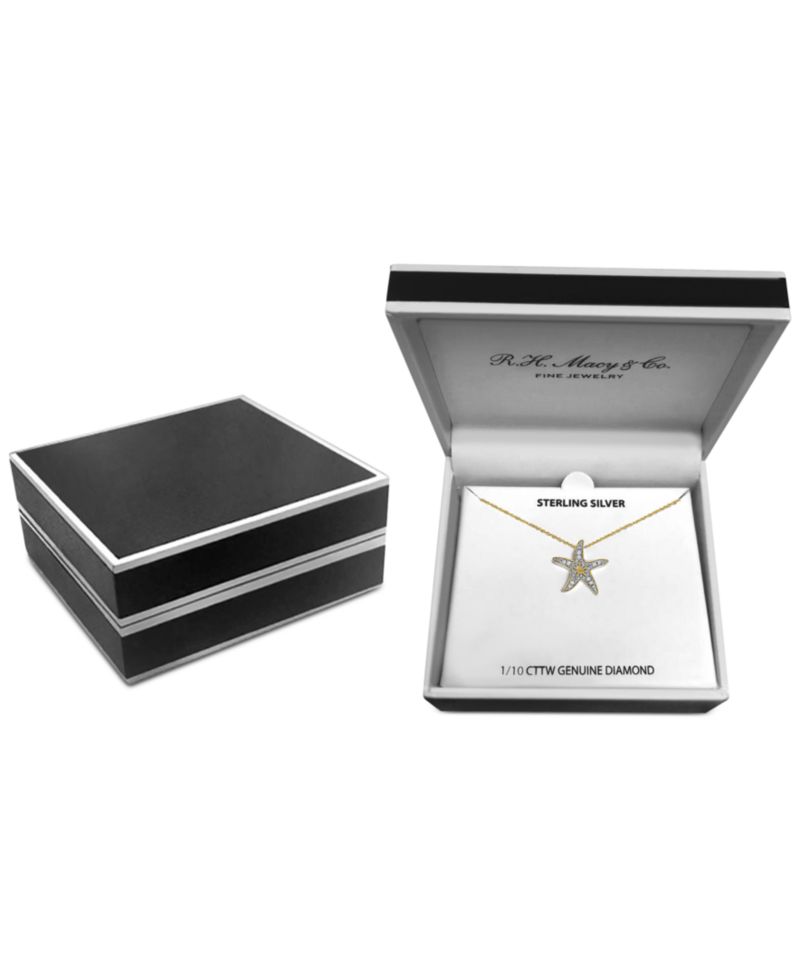 Diamond Starfish 18" Pendant Necklace (1/10 ct. t.w.) in 14k Gold-Plated Sterling Silver