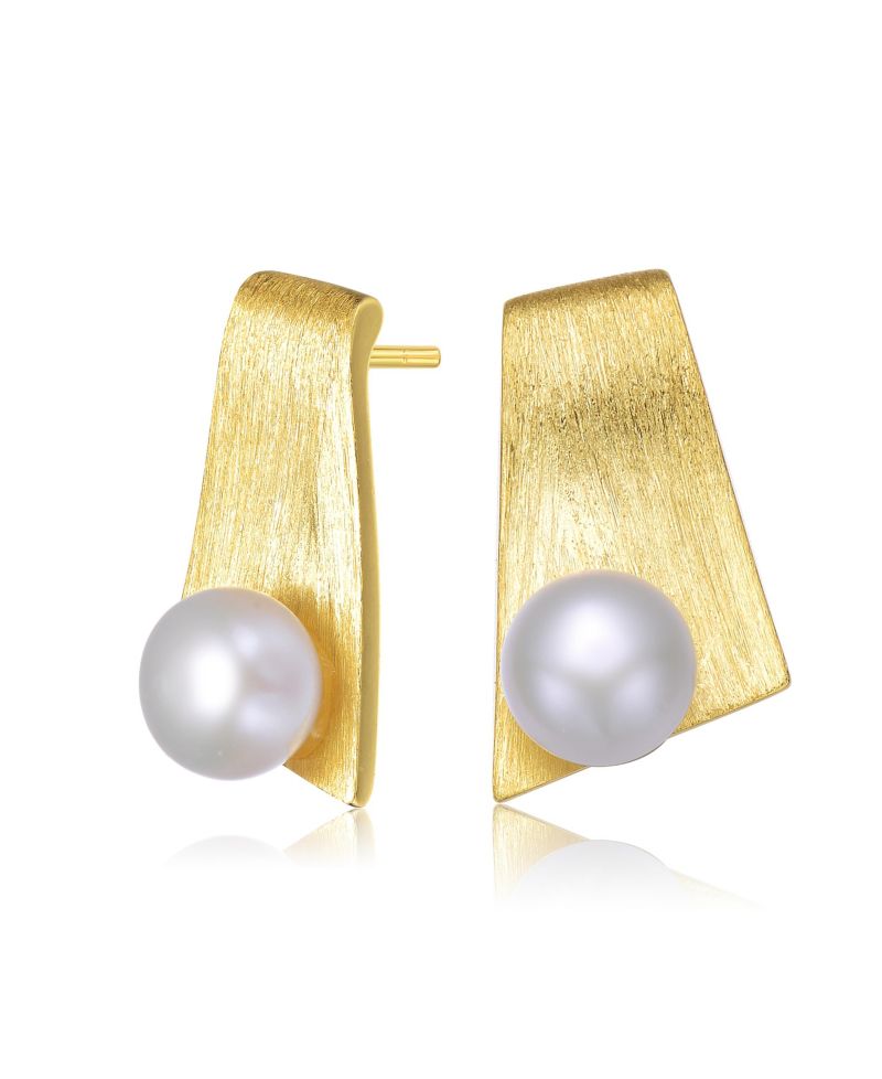 Unique Sterling Silver 14k Gold Plated White Pearl Earrings