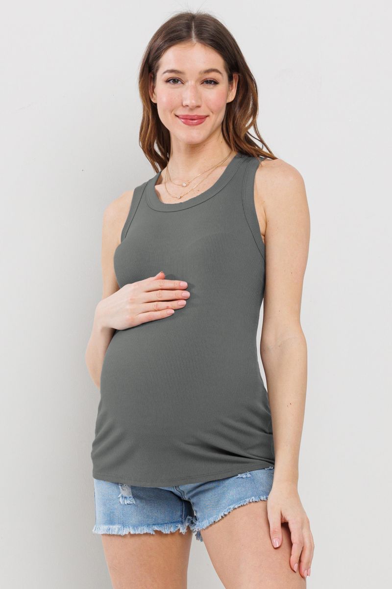 Maternity Fitted Ribbed Crewneck Tank Top