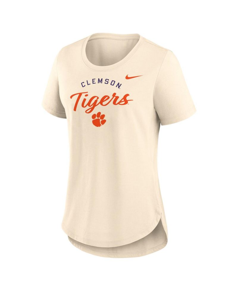 Women's Tan Clemson Tigers Script Logo Tri-Blend T-Shirt