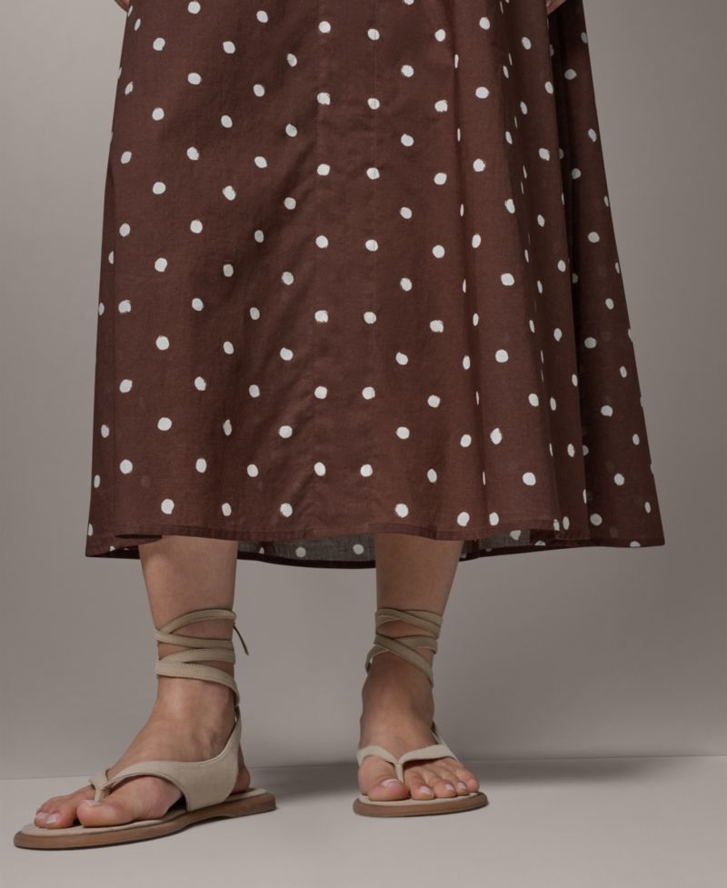 Women's Cotton Voile Dot Print Elastic Back V-Neck Spaghetti Strap Maxi Dress