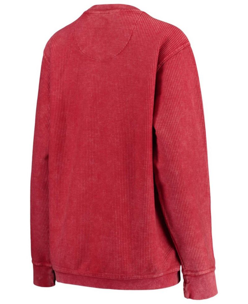 Women's Red Maryland Terrapins Comfy Cord Vintage-Like Wash Basic Arch Pullover Sweatshirt