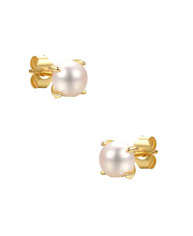 Adorable 14K Gold Plated Pearl Solitaire Dainty Stud Earrings