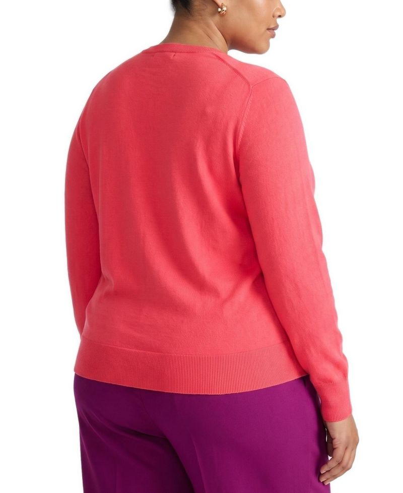 Plus Size Fine Knit Crewneck Cardigan