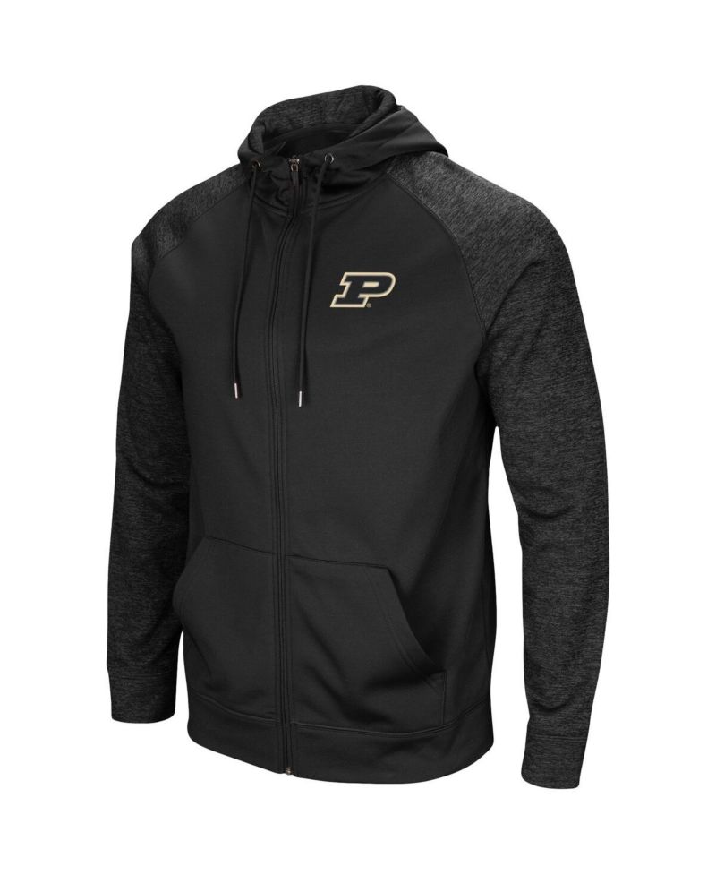 Men's Black Purdue Boilermakers Blackout 3.0 Tonal Raglan Full-Zip Hoodie