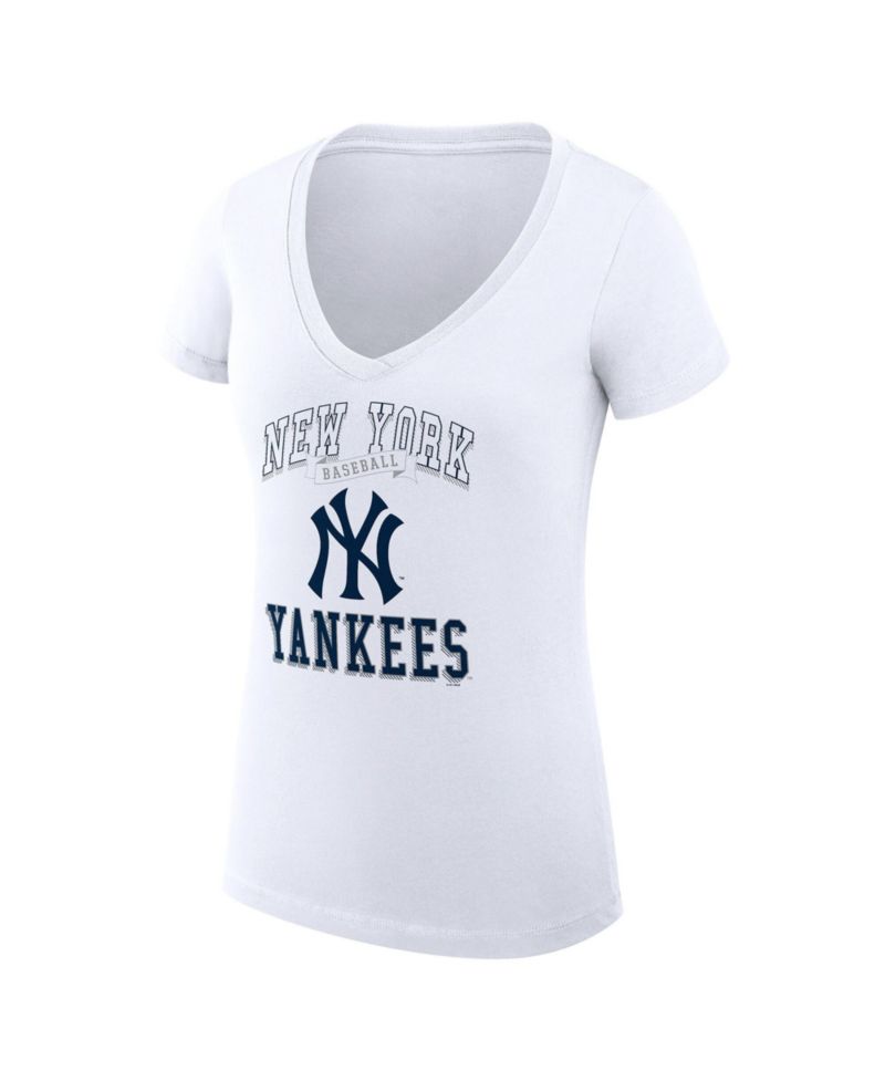 Women's White New York Yankees Super-Slim Fit Lightweight Team Logo Graphic V-Neck T-Shirt