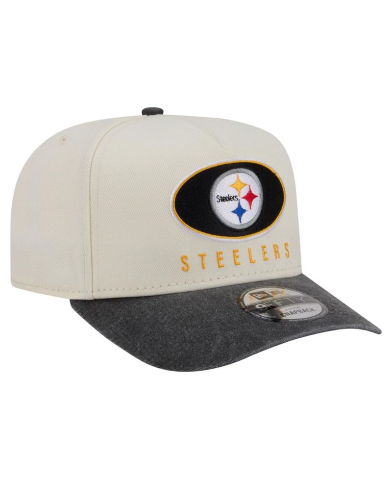 Men's Cream/Black Pittsburgh Steelers Washed A-Frame 9FIFTY Snapback Hat