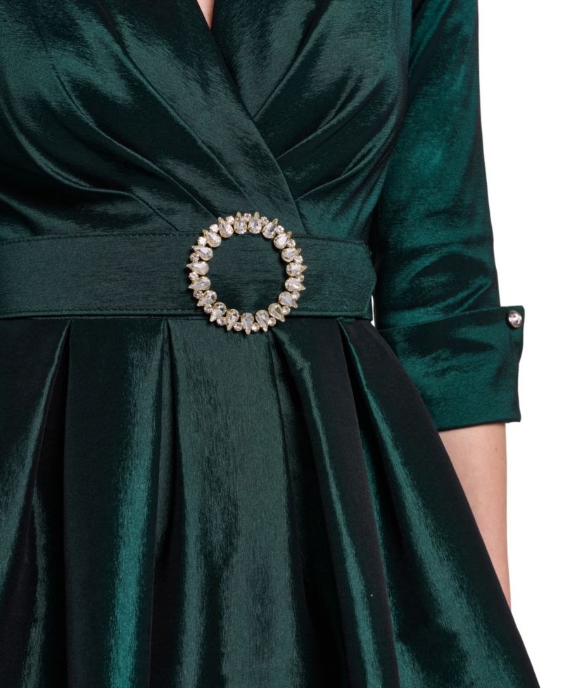 Women's Satin V-Neck 3/4 Sleeve Dress
