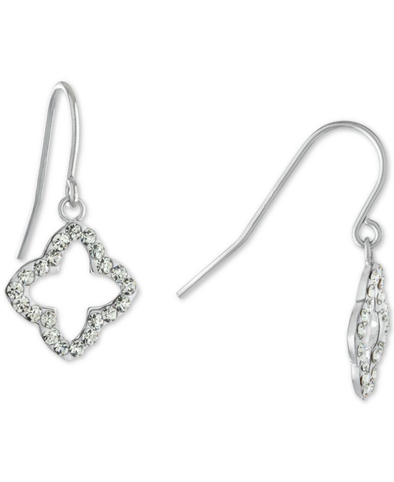 Crystal Pav&eacute; Clover Drop Earrings in Sterling Silver
