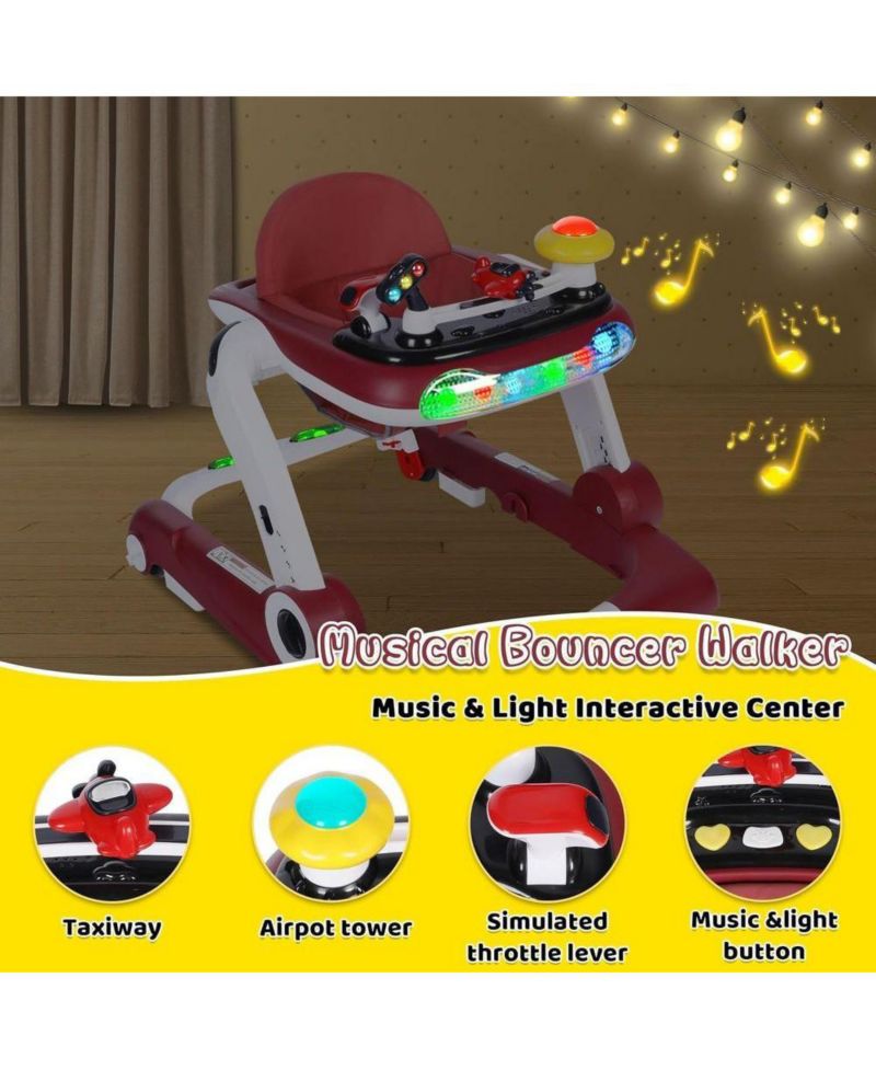 5-in-1 Baby Activity Walker with Music and Lights, Adjustable Height and Safety Bumper