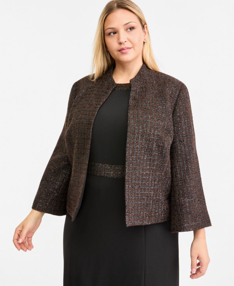 Plus Size Stand Collar Bell-Sleeve Open-Front Jacket