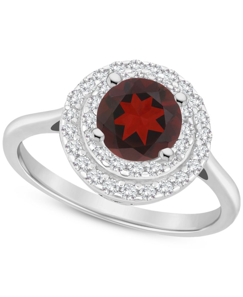 Rhodolite Garnet (1-5/8 ct. t.w.) & White Topaz (3/8 ct. t.w.) Double Halo Ring in Sterling Silver (Also in Citrine, Peridot, Amethyst, & Blue Topaz)